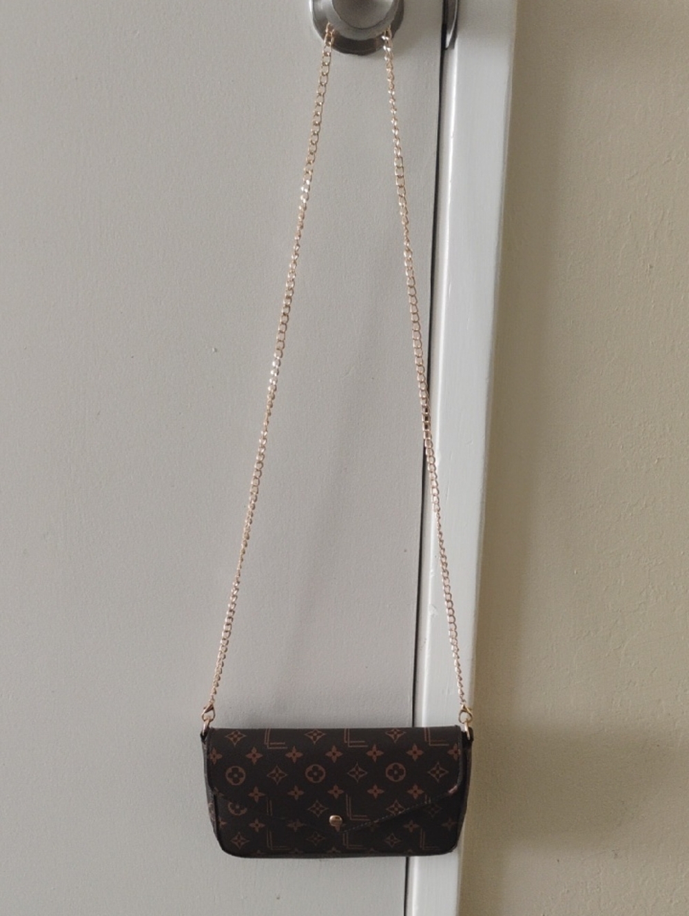 Classic Brown Monogram Crossbody with Gold Chain Strap